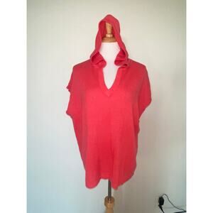 Oats Cashmere by Debra Hayburn Sweater Cap Sleeve Hooded  V Neck Pink  Medium